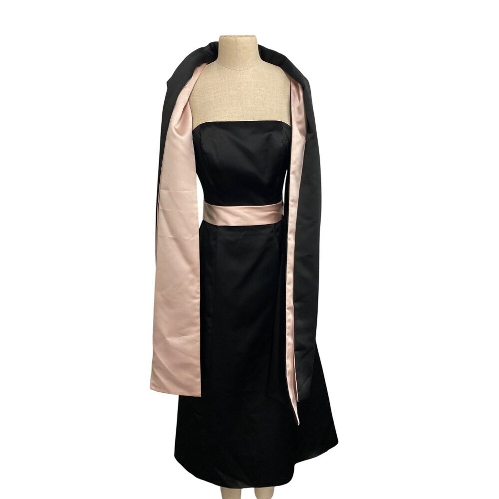 Mori Lee By Madeline Gardner Strapless Black Dress With Pink Sash & Shawl